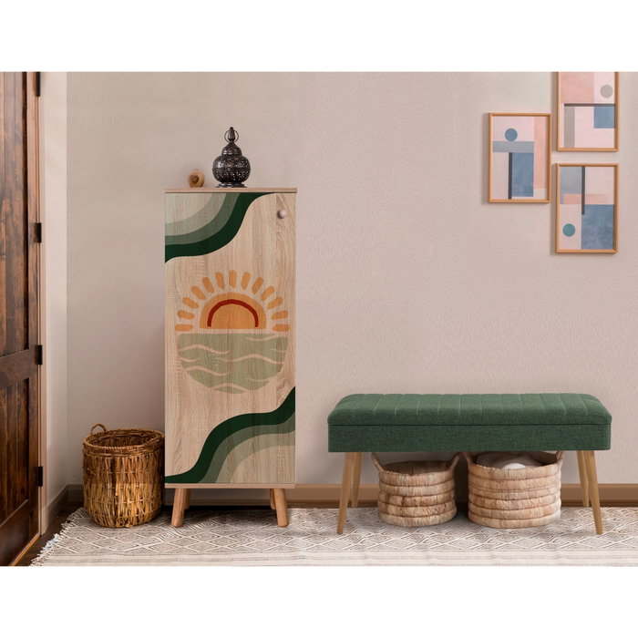 Hanah Home Conjunto Muebles Recibidor Vegas Sonomo 930 - 1070 Zapatero Banco Lino Verde